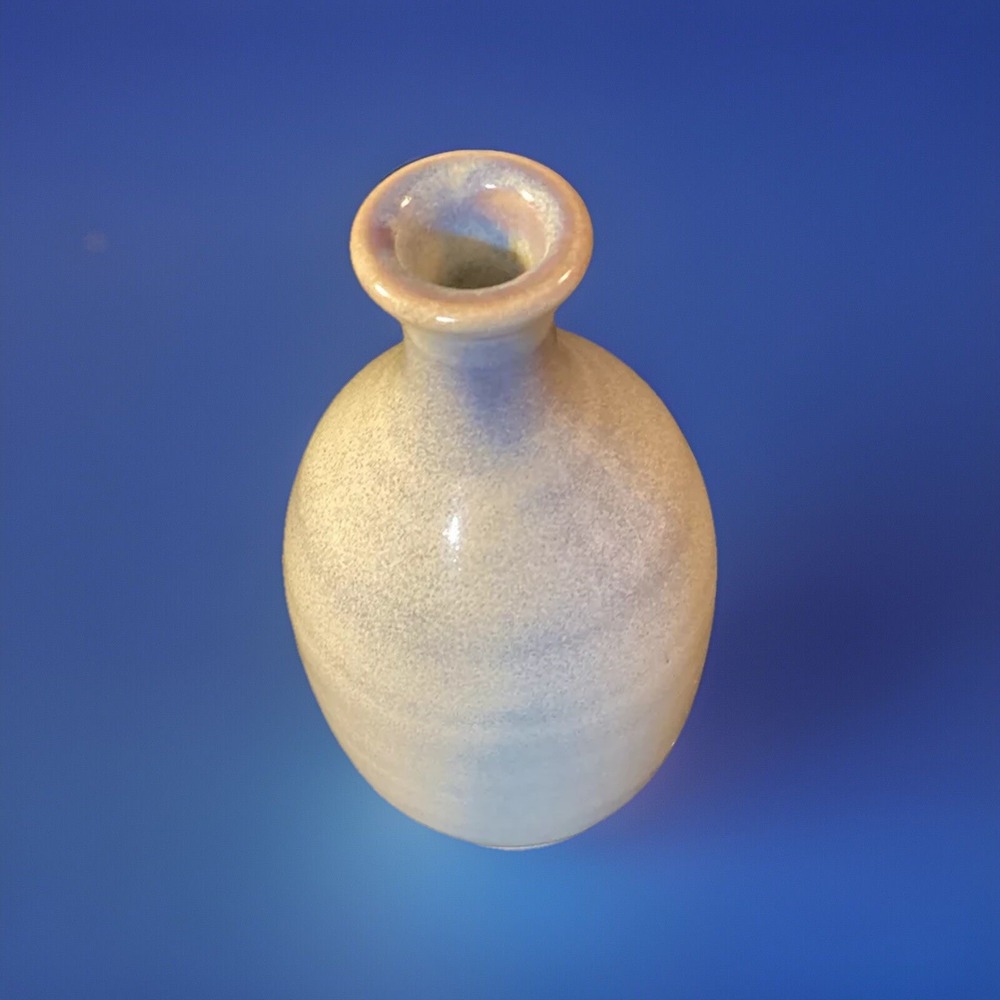 Art Pottery Vase Handmade Artist Signed Grey Blue Cerulean 6.25" Tall Vintage
